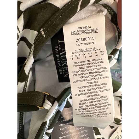 Ralph Lauren Womens Tropic Monotone High-Neck Swimsuit Halter Olive/White Sz 14 - Picture 9 of 10